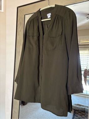 Chico's long-sleeve olive green tunic blouse 2